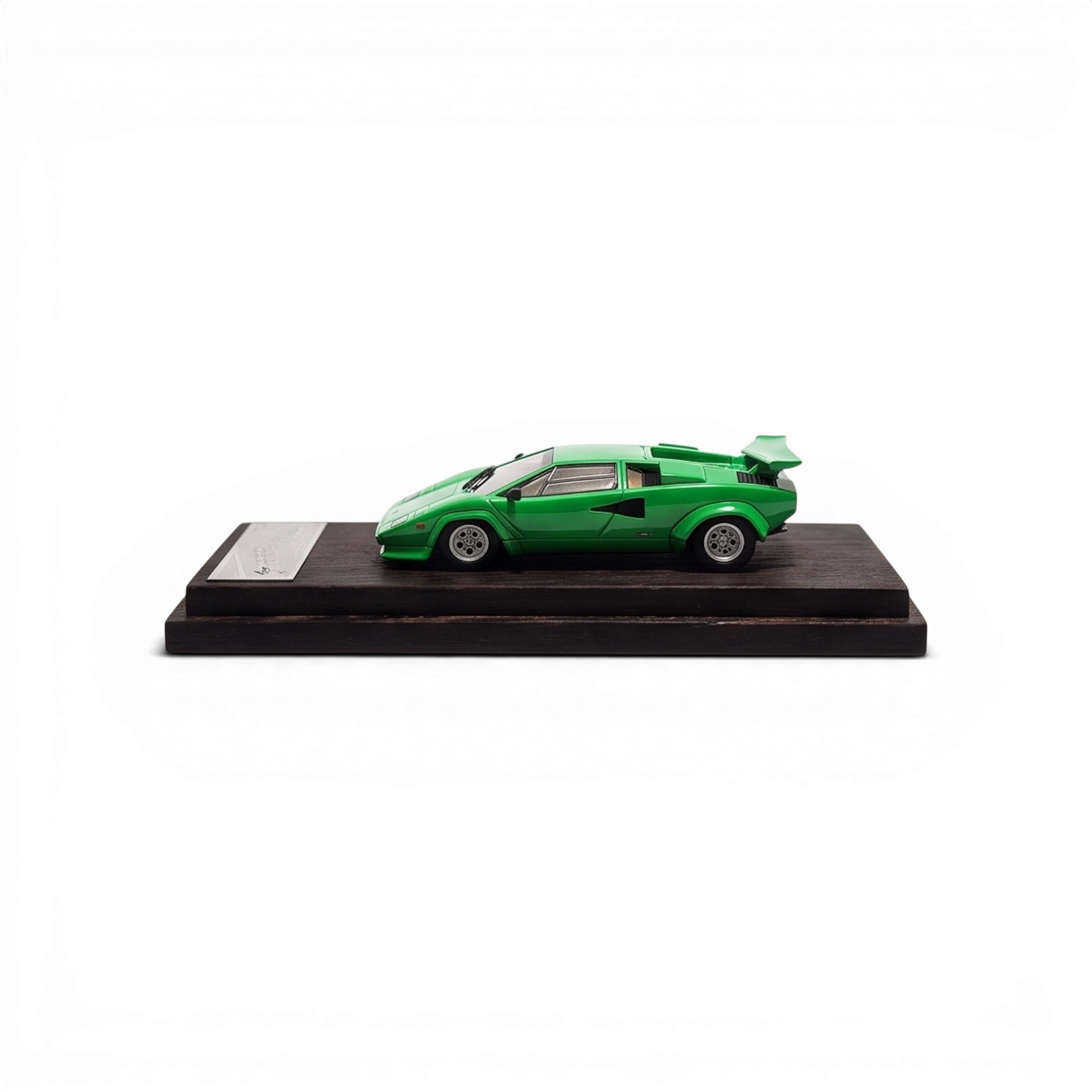 DeepMaker Countach 5000S 1:64 scale resin model car in Verde Medio green on a wooden display base from Lot57Supplies Diecast Shop
