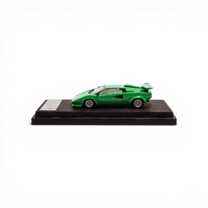 DeepMaker Countach 5000S 1:64 scale resin model car in Verde Medio green on a wooden display base from Lot57Supplies Diecast Shop