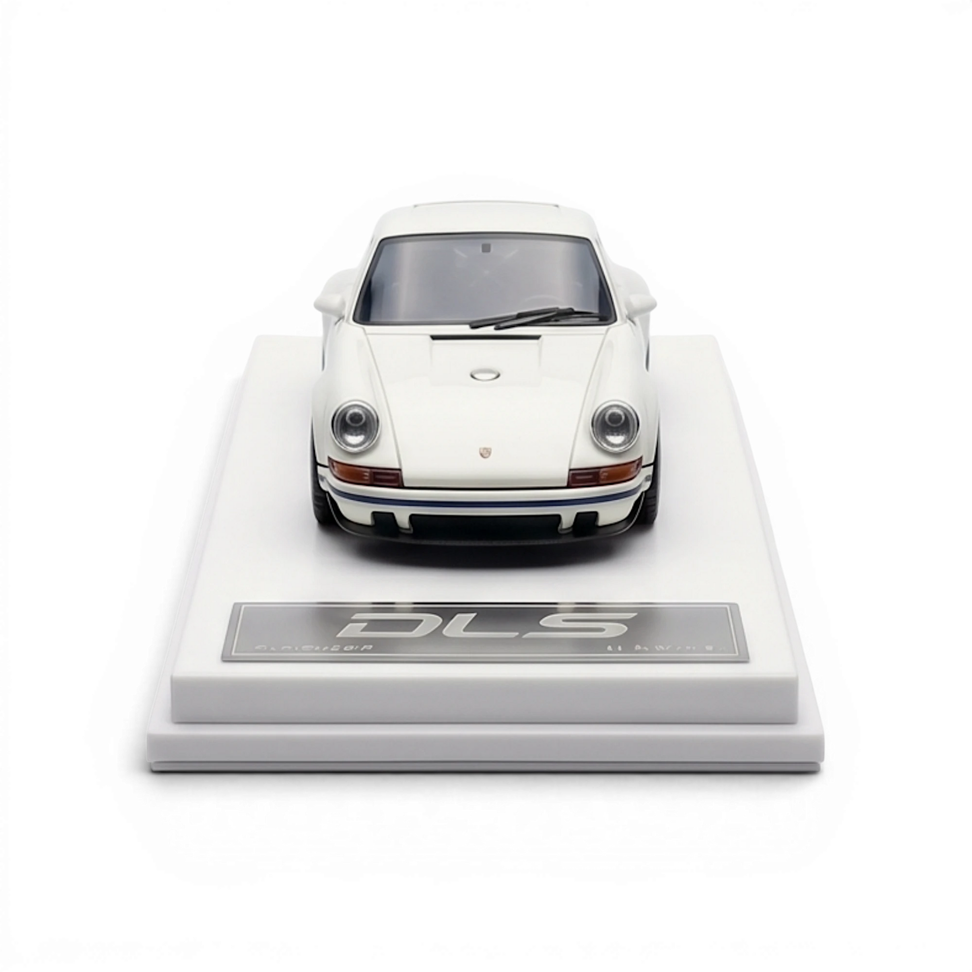 Lot57Supplies Diecast Shop DeepMaker Singer DLS 1:64 scale model car in white with dark blue accents, displayed on a white base.