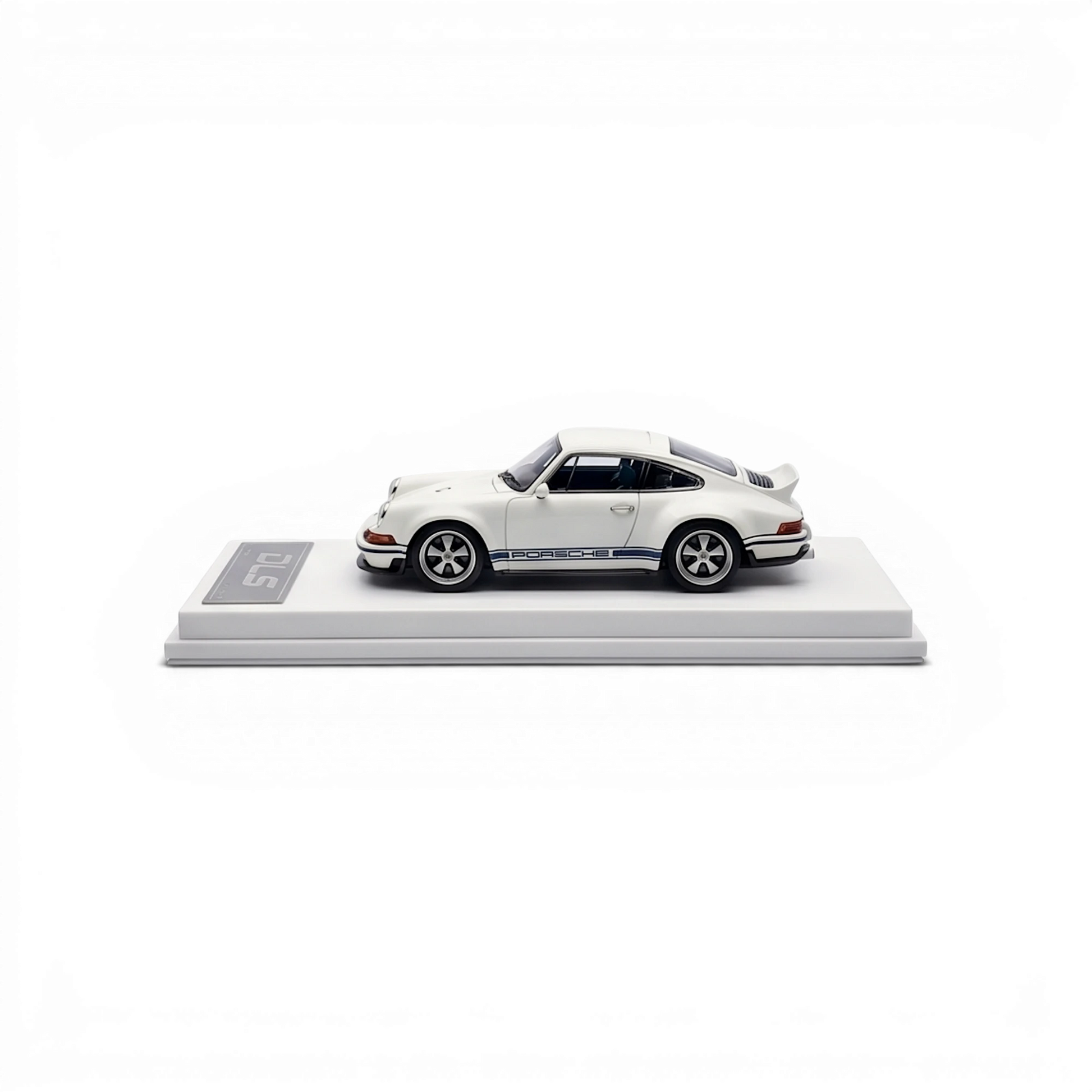 Lot57Supplies Diecast Shop white dark blue 1:64 scale resin DeepMaker Singer DLS model car with Porsche stripe detail.