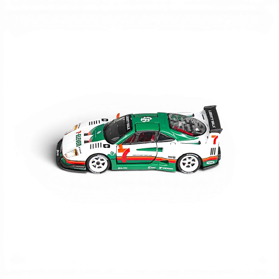 Lot57Supplies Diecast Shop Demon King Auto F40 diecast model car in 7-Eleven white livery with gull wing doors