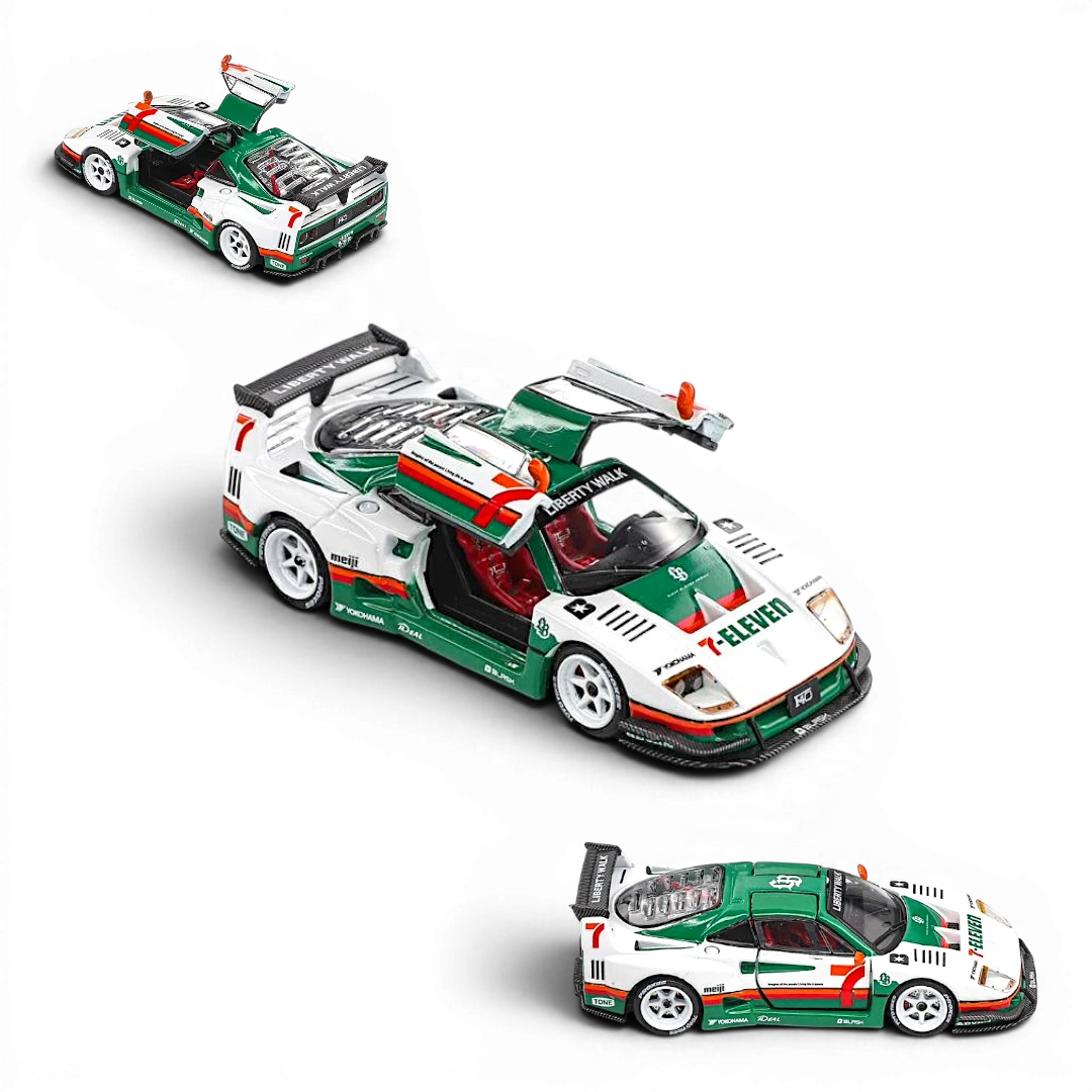 Lot57Supplies Diecast Shop 1:64 scale Demon King Auto F40 diecast model car in white and green 7-Eleven livery