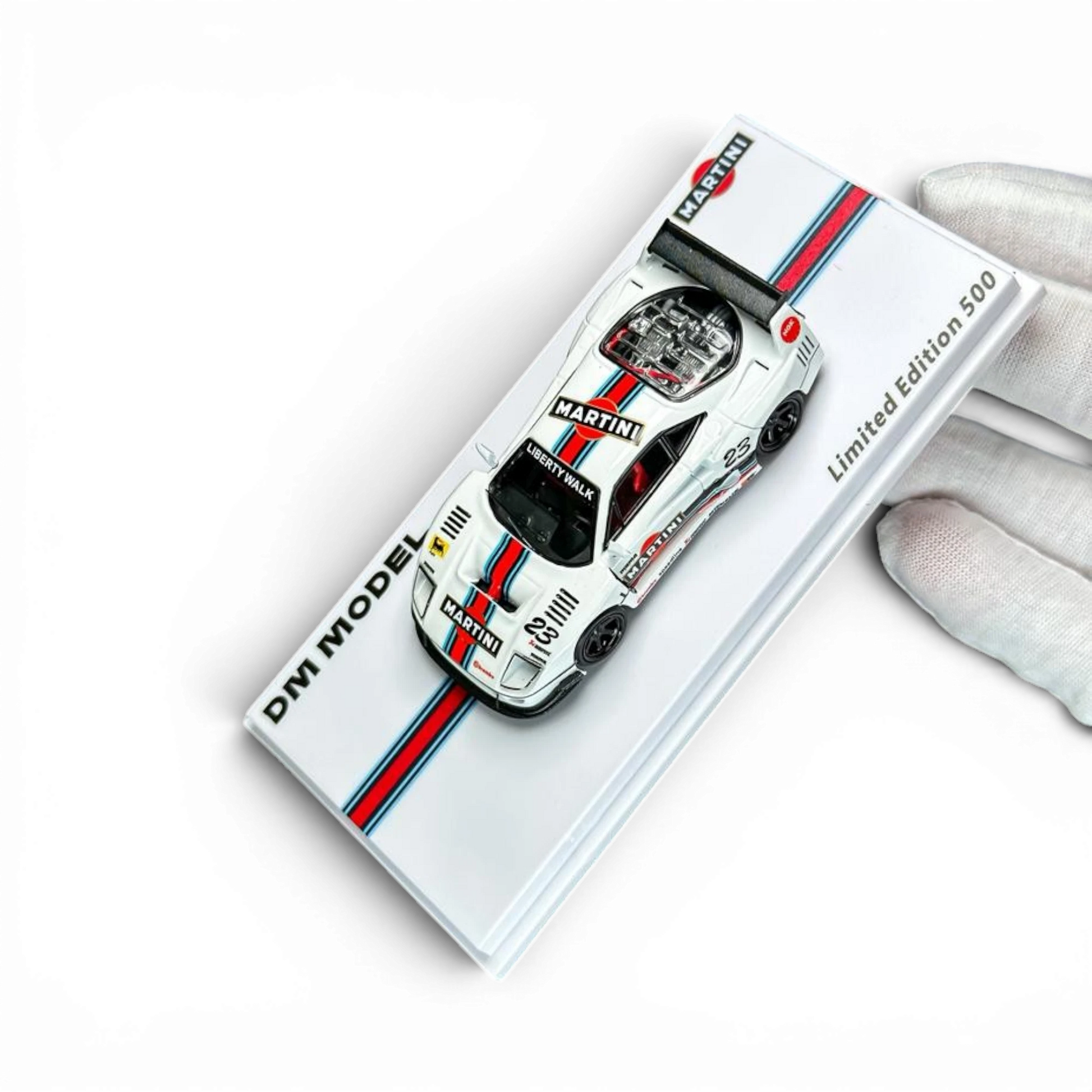 Lot57Supplies Diecast Shop 1:64 scale white DM Model Liberty Walk F40 with Martini livery and widebody kit.