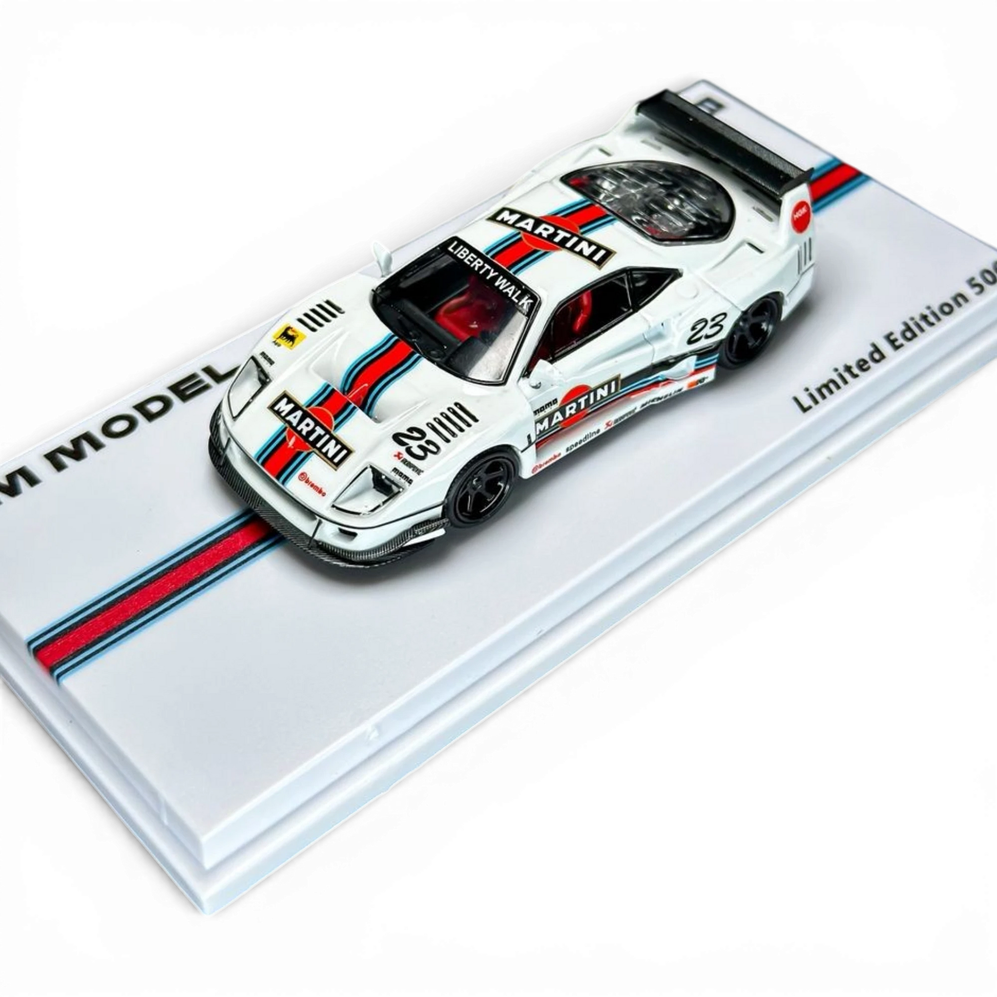 Lot57Supplies Diecast Shop white 1:64 scale DM Model Liberty Walk F40 with Martini livery and widebody kit.