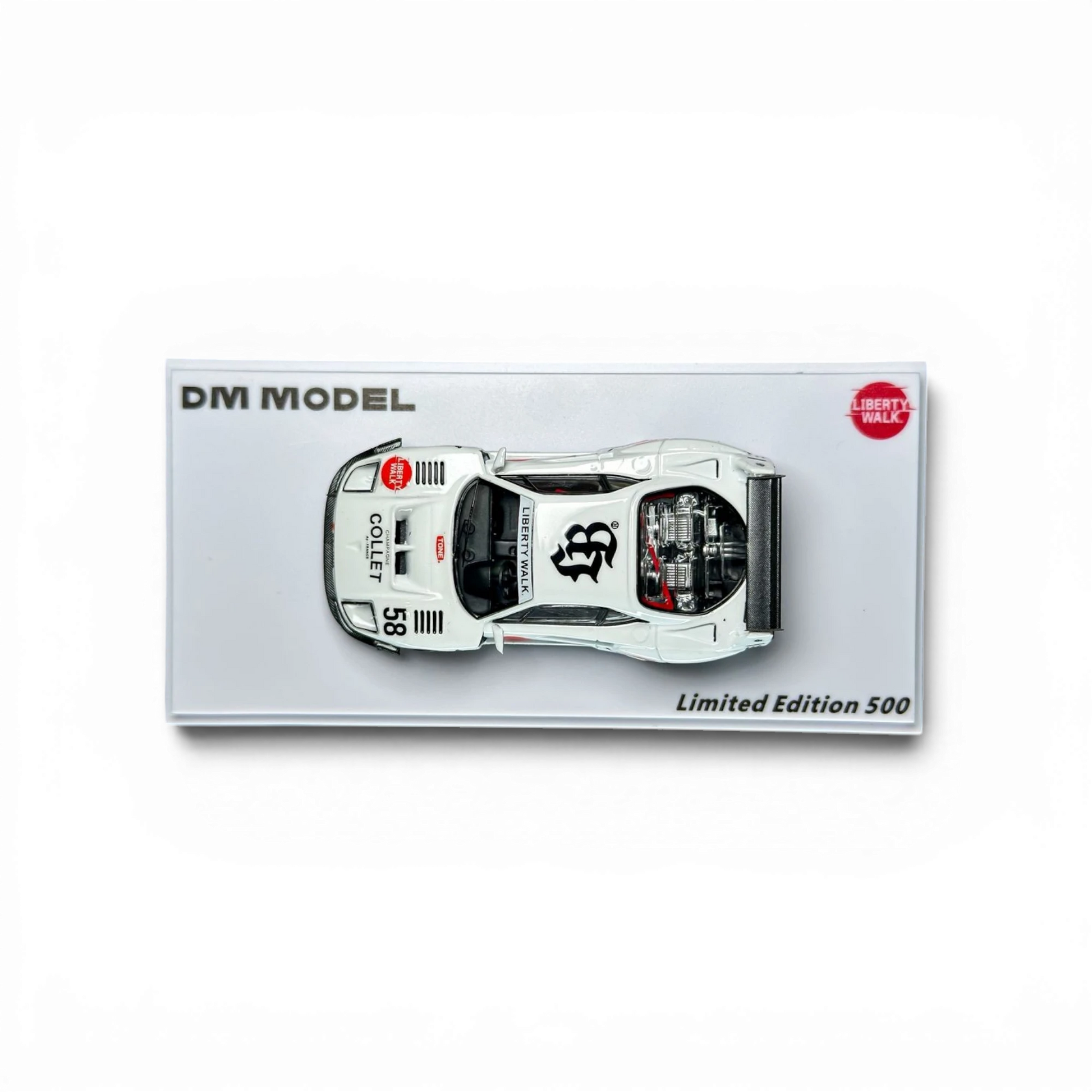 Lot57Supplies Diecast Shop white 1:64 scale DM Model Liberty Walk F40 diecast car with black livery and number 58.