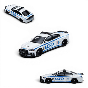Lot57Supplies Diecast Shop TimeMicro Dodge Charger Brawler LCPD police car model in 1:64 scale with white livery