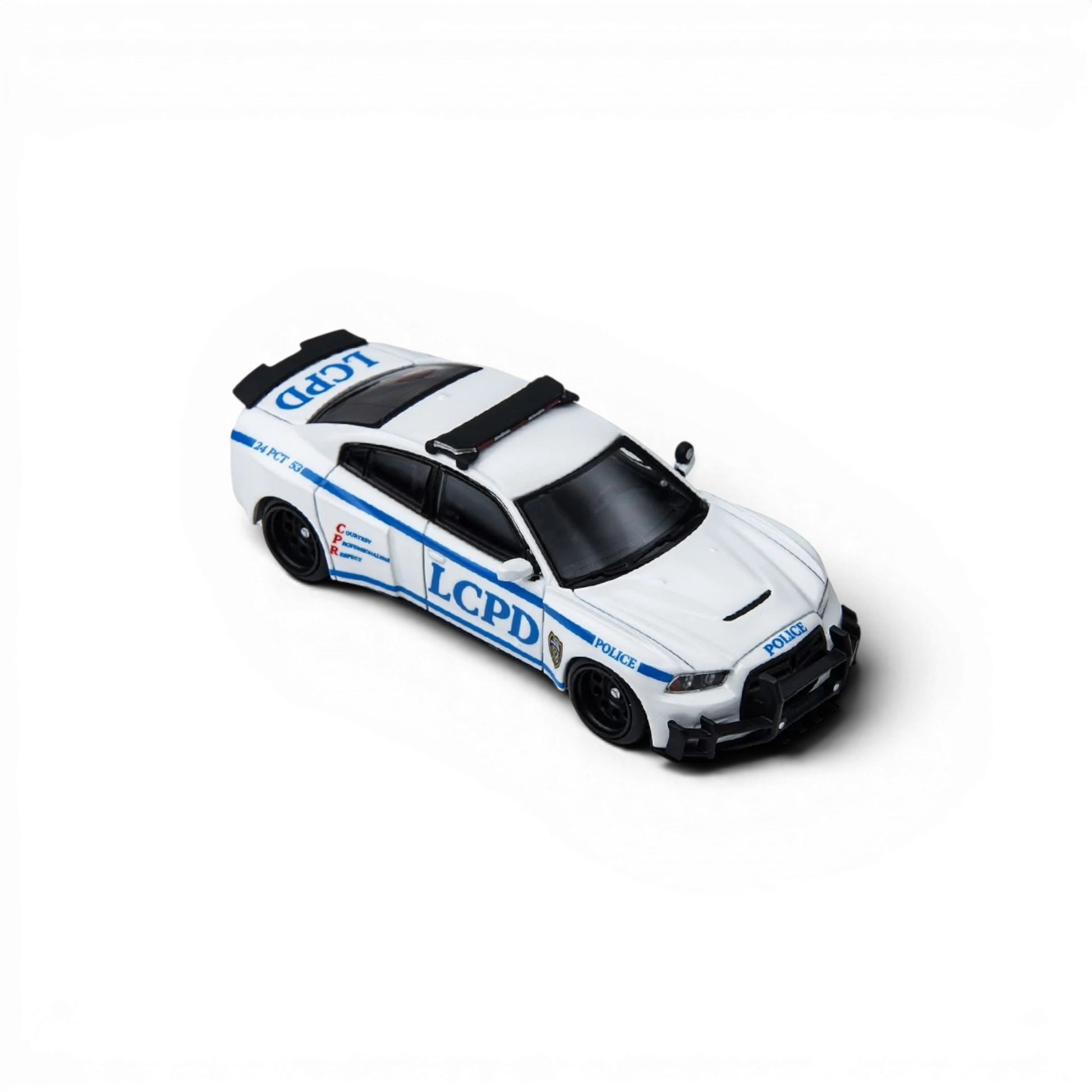 Lot57Supplies Diecast Shop 1:64 scale TimeMicro Dodge Charger Brawler LCPD police car in white with blue decals