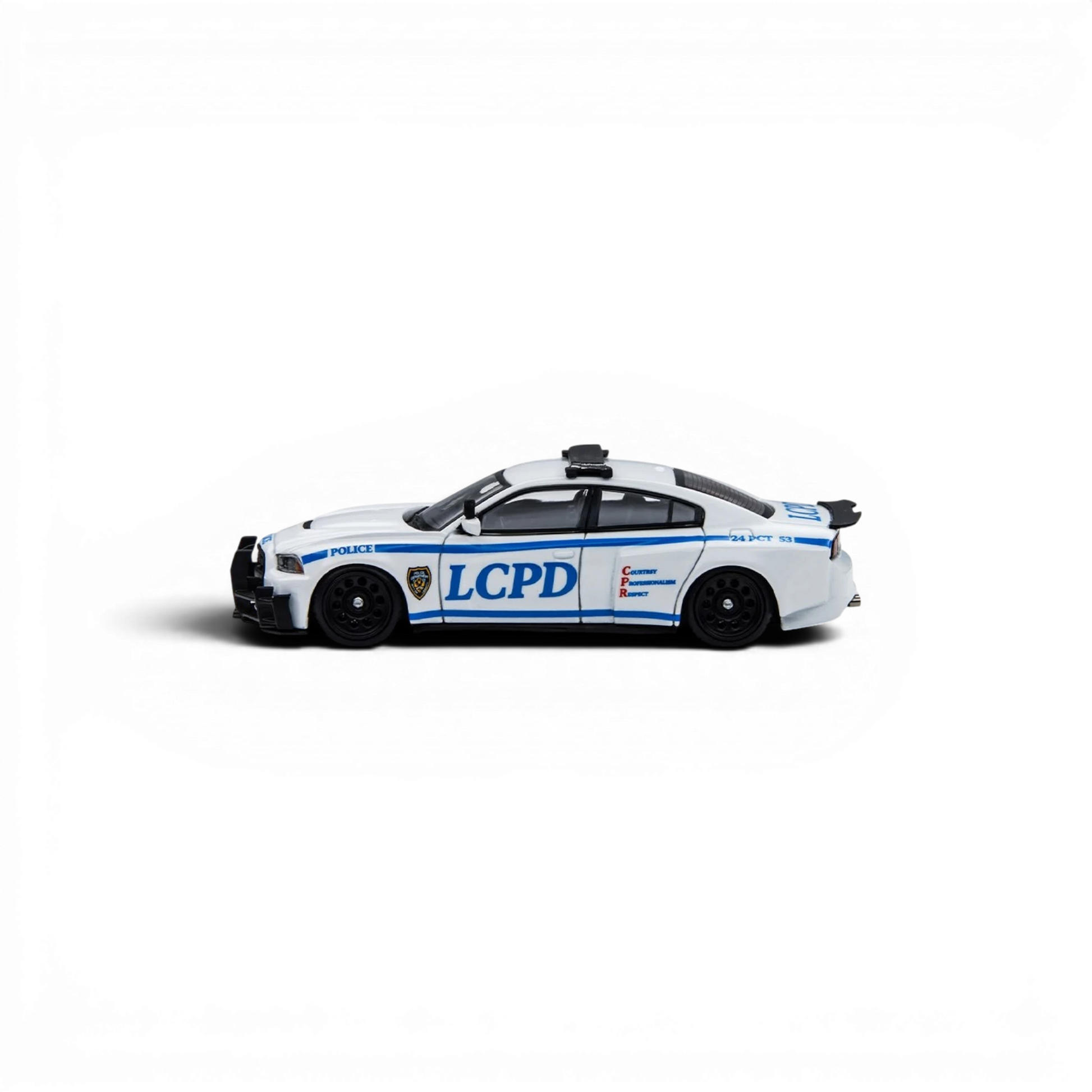 Lot57Supplies Diecast Shop 1:64 scale TimeMicro Dodge Charger Brawler LCPD police car model in white