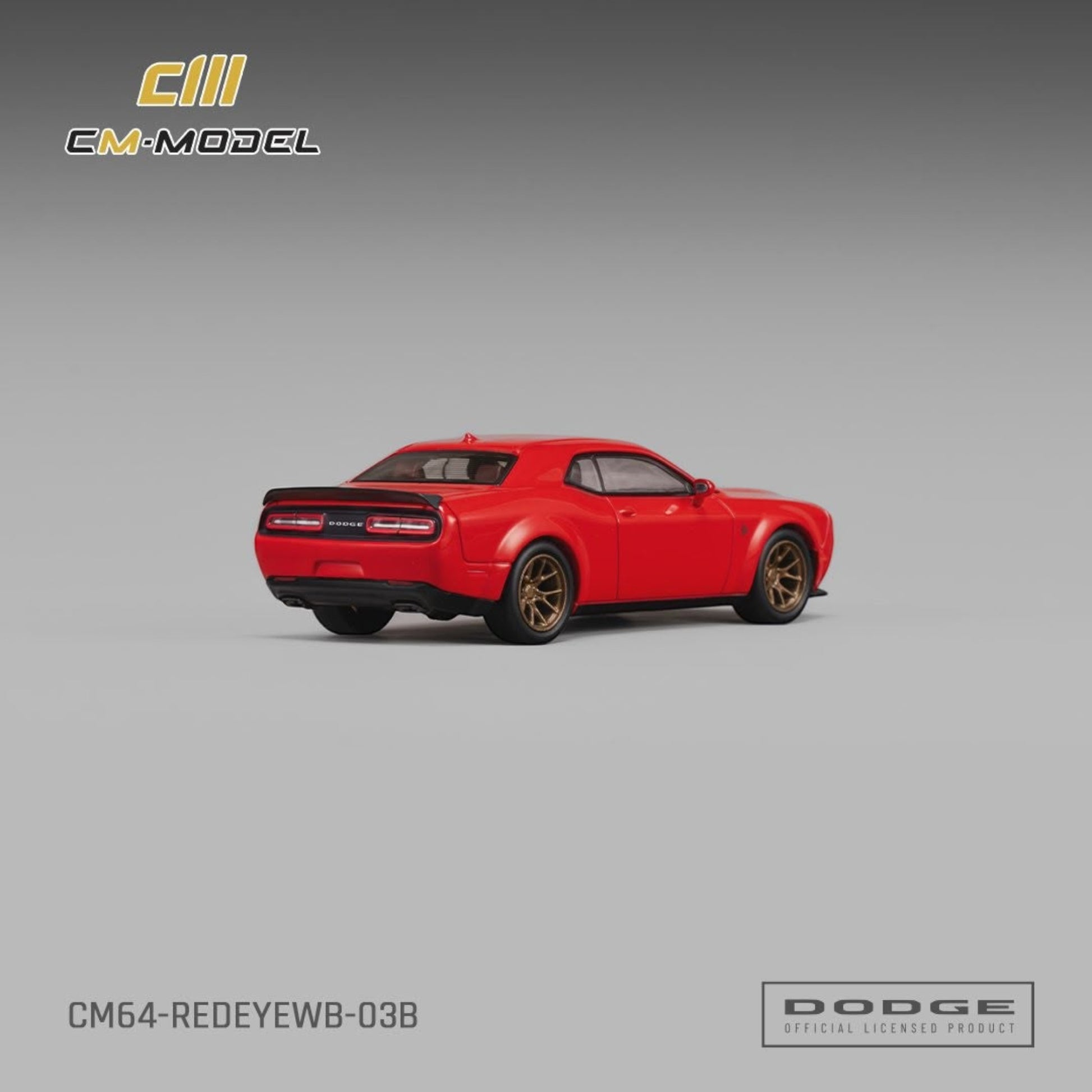 Lot57Supplies Diecast Shop CM Model 1:64 scale red Dodge SRT Hellcat Red-Eye Widebody diecast car, rear view