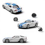 Lot57Supplies Diecast Shop 1:64 scale CM Model Dodge Viper in stone white with blue racing stripes and detailed wheels.
