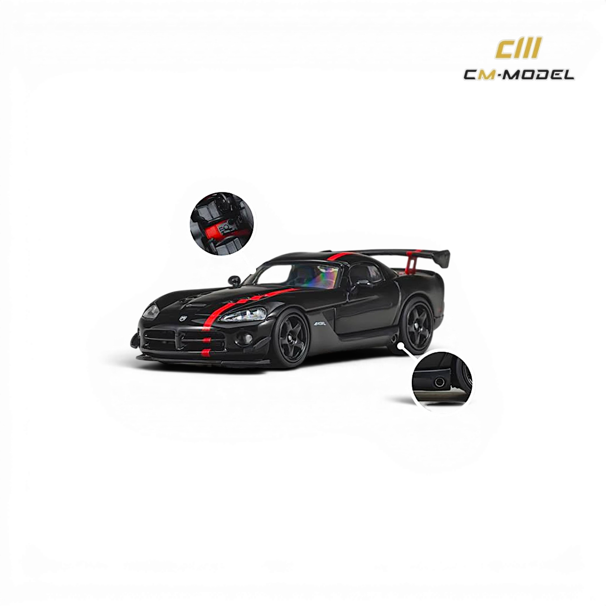 Lot57Supplies Diecast Shop 1:64 scale CM Model Dodge Viper ACR in black with red racing stripes and detailed interior