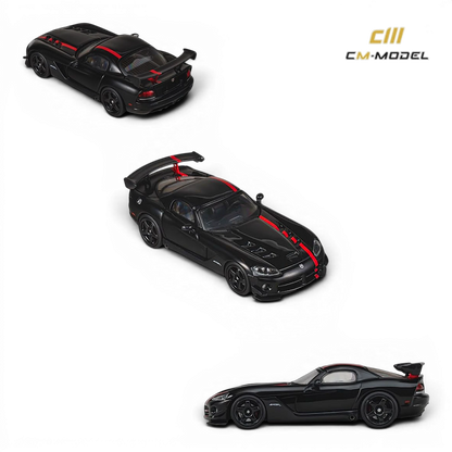 Lot57Supplies Diecast Shop 1:64 scale CM Model Dodge Viper ACR in black with red racing stripes and rear spoiler