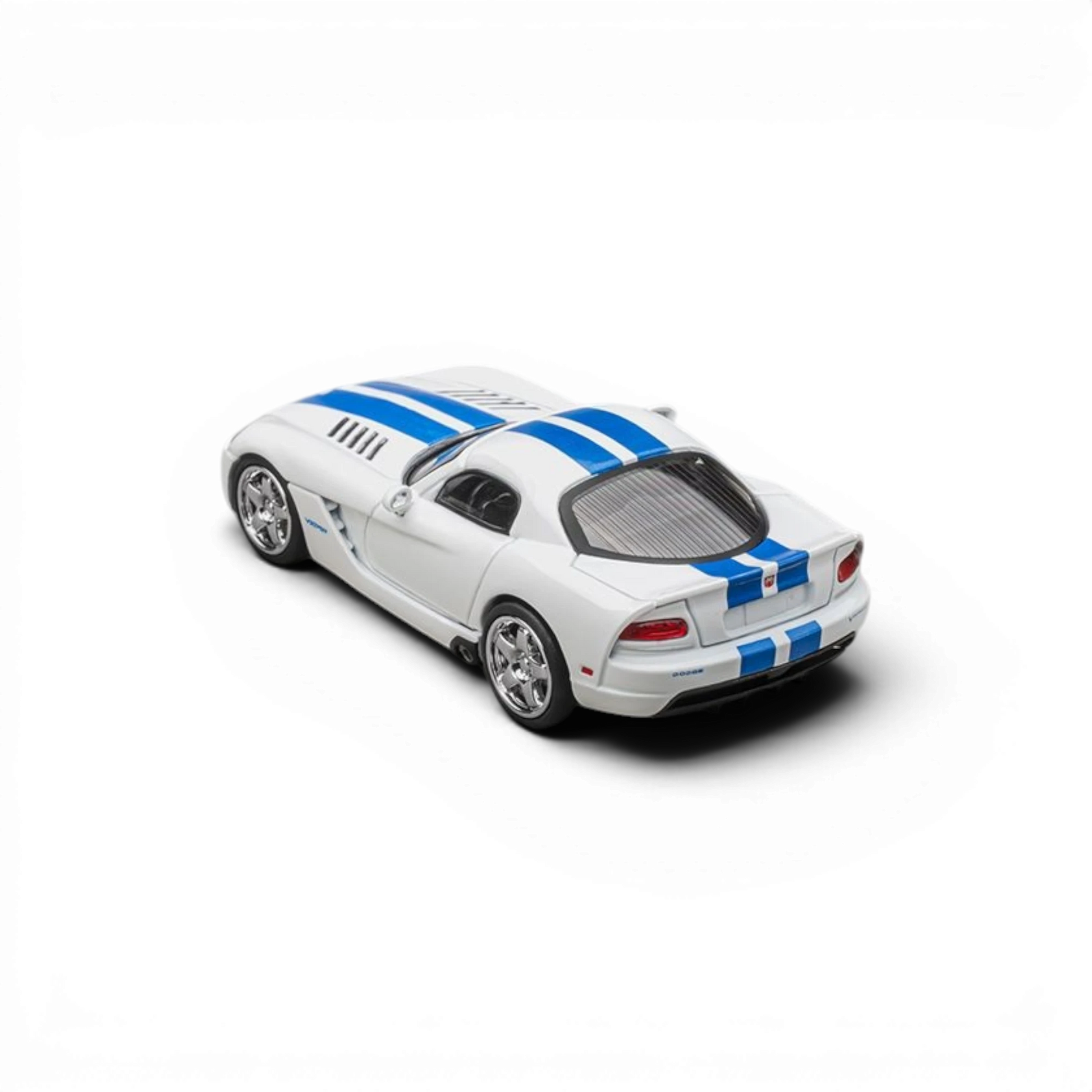 Lot57Supplies Diecast Shop 1:64 scale CM Model Dodge Viper in stone white with blue racing stripes.