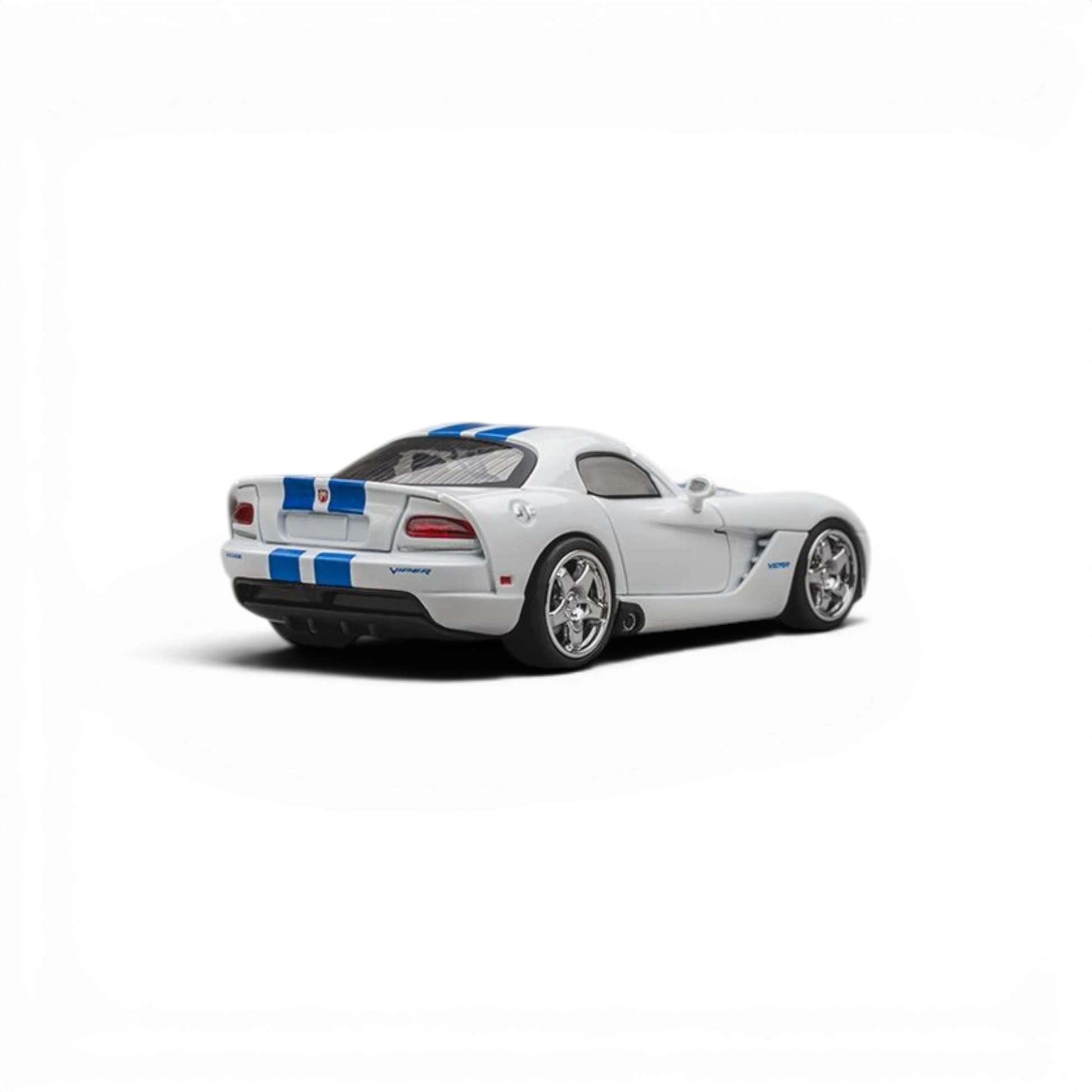 Lot57Supplies Diecast Shop 1:64 scale CM Model Dodge Viper in stone white with blue racing stripes.