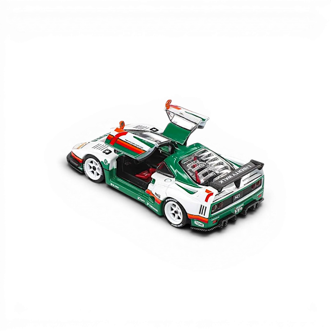 Lot57Supplies Diecast Shop 1:64 scale Demon King Auto F40 diecast car in white and green livery with gull wing doors