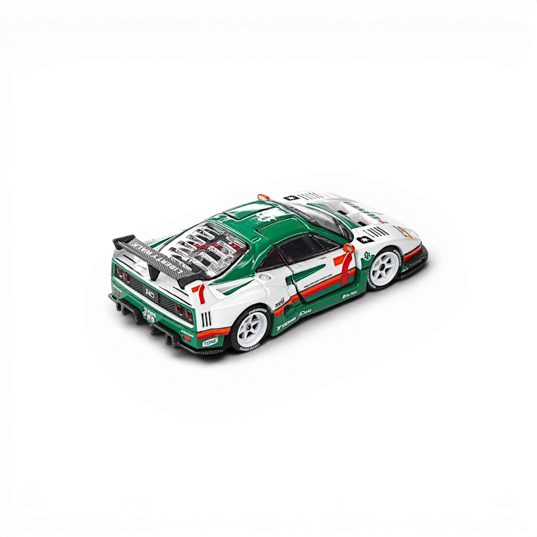 Lot57Supplies Diecast Shop 1:64 scale Demon King Auto F40 diecast car in white and green 711 livery with gull wing doors