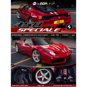 Lot57Supplies Diecast Shop 1:64 scale Ferrari 458 diecast model in Rosso Corsa red with a white racing stripe