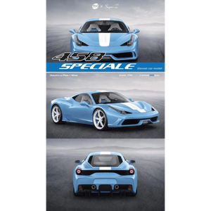 Lot57Supplies Diecast Shop 1:64 scale TOC x Super Z Ferrari 458 Speciale in Azzurro La Plata blue with white stripes