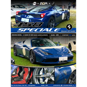 Lot57Supplies Diecast Shop 1:64 scale Ferrari 458 Speciale diecast model in Blu Tour de France with white racing livery