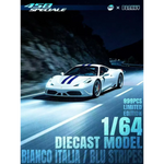 Lot57Supplies Diecast Shop 1:64 scale TOC x Drakhy Ferrari 458 Speciale in Bianco Italia with blue racing stripes.