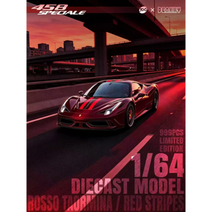 Lot57Supplies Diecast Shop 1:64 scale TOC x Drakhy Ferrari 458 Speciale in Rosso Taormina with red racing stripes