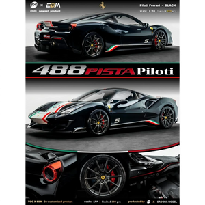 Lot57Supplies Diecast Shop TOC × EDM Ferrari 488 Pista Piloti 1:64 scale resin model car in piano black with racing livery