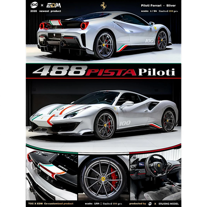 Lot57Supplies Diecast Shop TOC × EDM Ferrari 488 Pista Piloti 1:64 scale resin model car in Nürburgring Silver
