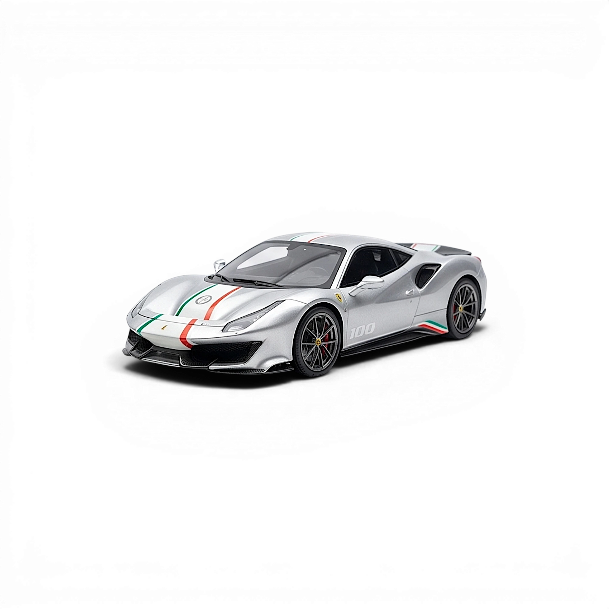 Lot57Supplies Diecast Shop 1:64 scale resin Ferrari 488 Champion model car in Nürburgring Silver with racing livery.
