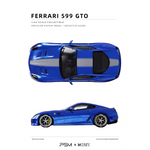Lot57Supplies Diecast Shop 1:64 scale PSM & DMY Ferrari 599GTO diecast model car in reflective azure with grey racing stripe