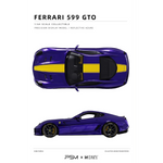 Lot57Supplies Diecast Shop 1:64 scale PSM & DMY Ferrari 599GTO diecast model car in Kobe Purple with yellow racing stripe