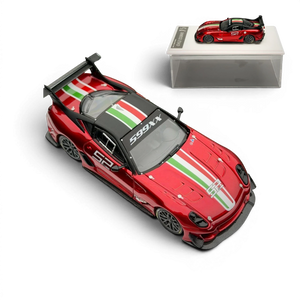 Lot57Supplies Diecast Shop metallic red Ferrari 599XX EVO 1:64 scale diecast model car with white and green racing stripes and number 52.