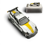Lot57Supplies Diecast Shop metallic silver Ferrari 599XX EVO 1:64 scale model with yellow racing stripe and #67 details.