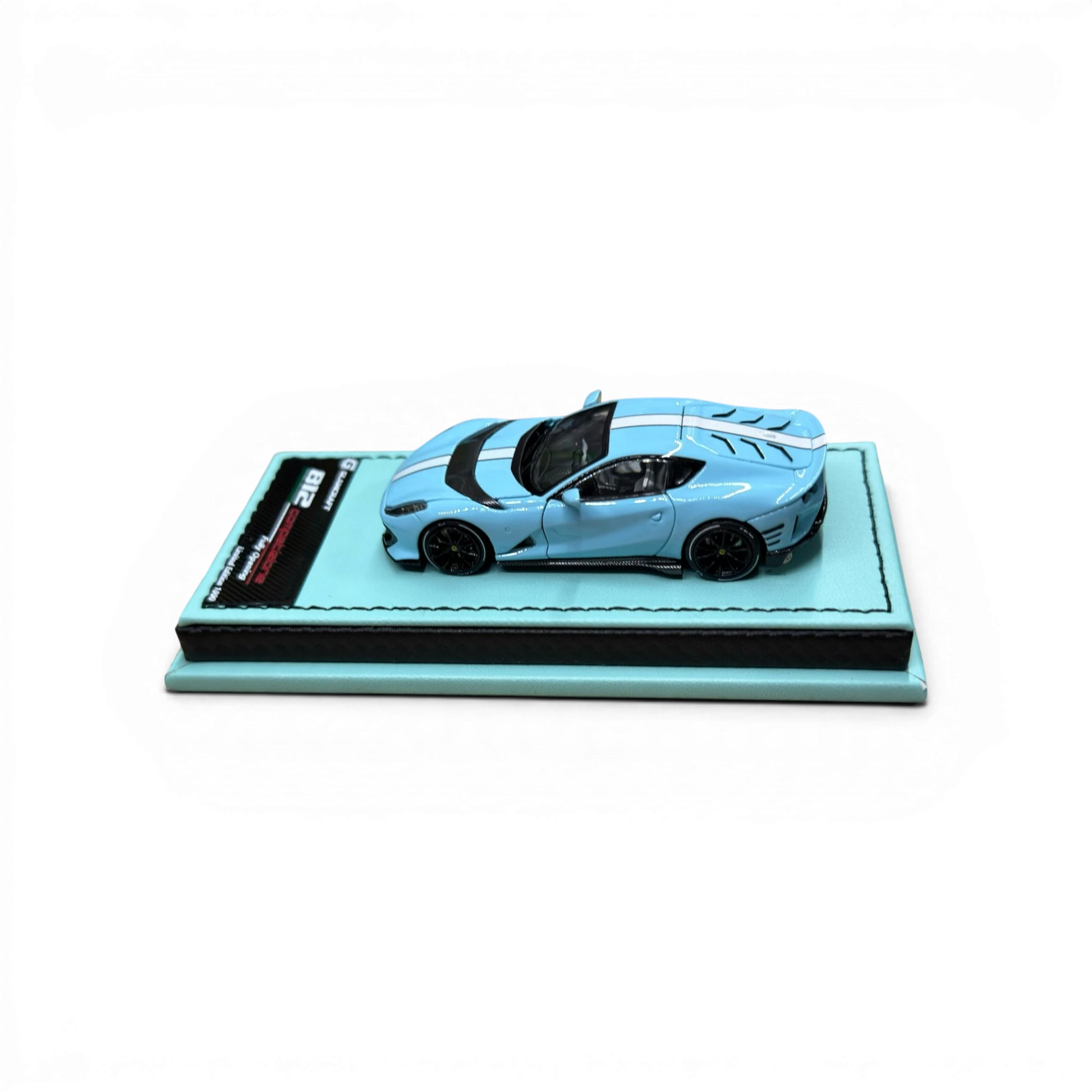 Lot57Supplies Diecast Shop GLAMCRAFT light blue Ferrari 812 Competizione 1:64 scale diecast model on display base