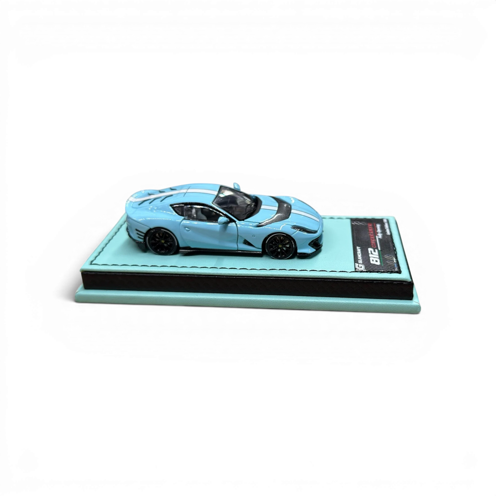 Lot57Supplies Diecast Shop GLAMCRAFT light blue Ferrari 812 Competizione 1:64 scale diecast model on display base