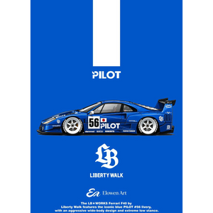Lot57Supplies Diecast Shop Elowen Art 1:64 scale Ferrari F40 LBWK diecast model in blue PILOT racing livery