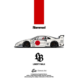 Lot57Supplies Diecast Shop Elowen Art Ferrari F40 LBWK diecast model in white with Rising Sun livery and wide-body kit.