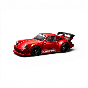 Lot57Supplies Diecast Shop FG RWB 930 diecast model car in transparent red, 1:64 scale with openable features.