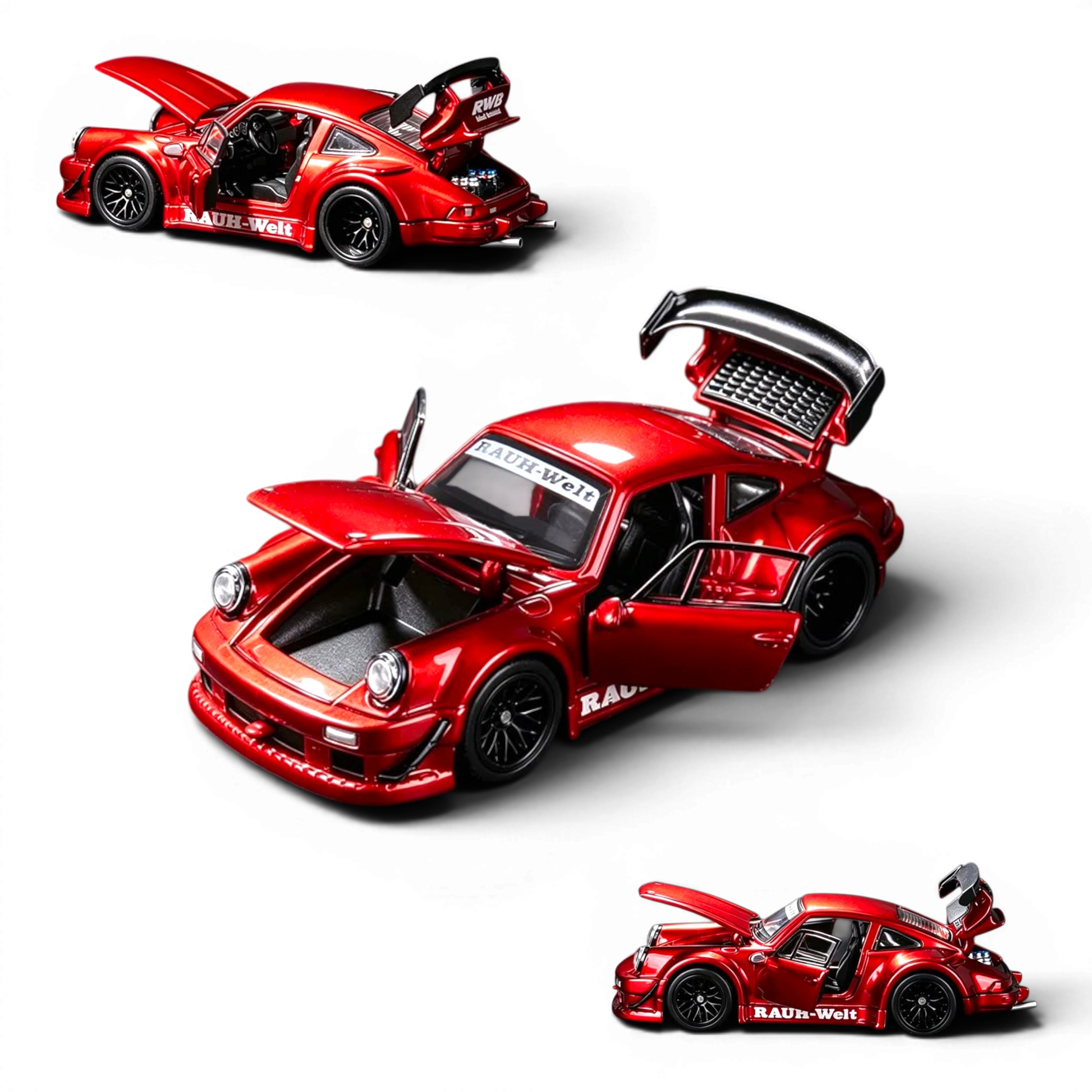 Lot57Supplies Diecast Shop FG RWB 930 1:64 scale diecast car in transparent red with opening doors and engine bay.