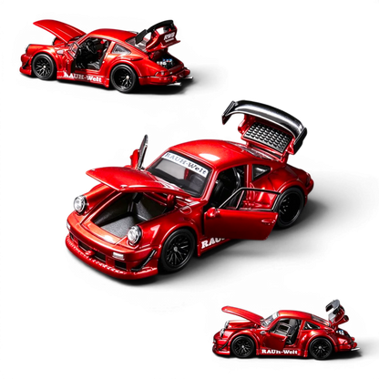 Lot57Supplies Diecast Shop FG RWB 930 1:64 scale diecast car in transparent red with opening doors and engine bay.