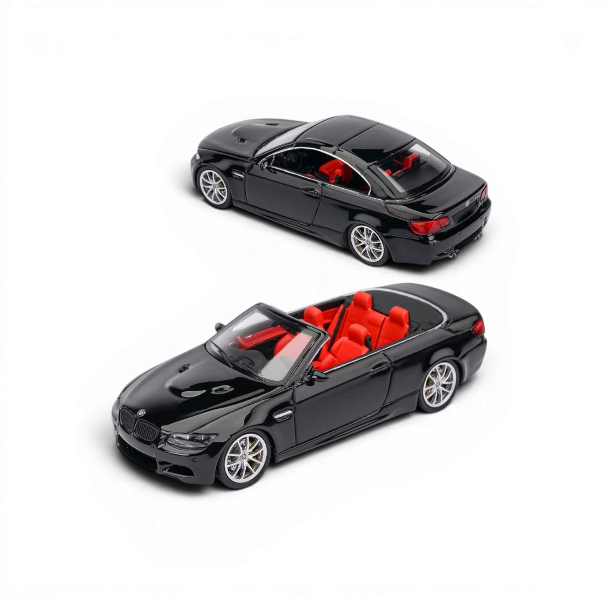 Lot57Supplies Diecast Shop FINE MODEL M3 E93 1:64 scale diecast car in gloss black with a vibrant red interior.