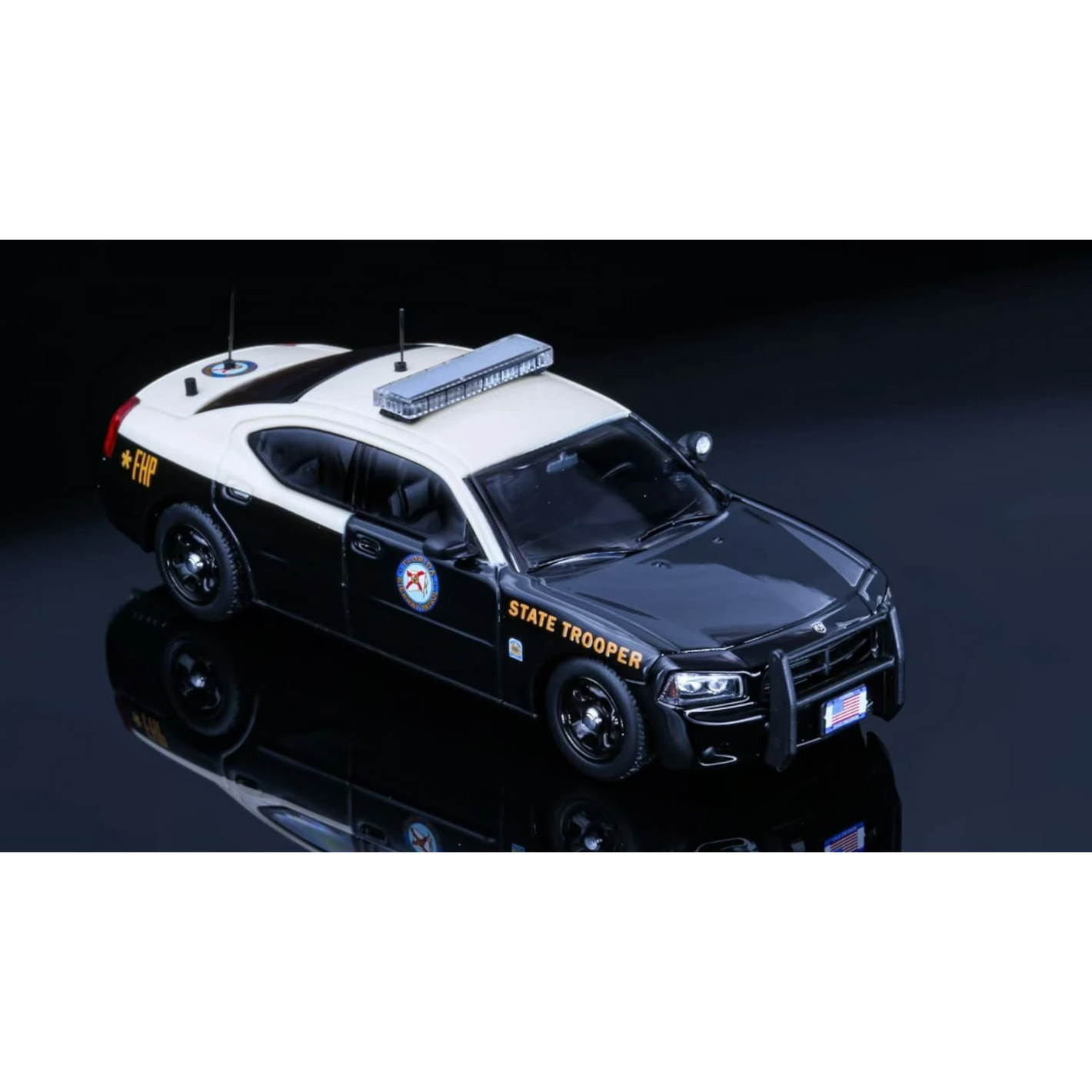 Lot57Supplies Diecast Shop Rollin 1:64 scale Florida State Police 08 Warhorse diecast model car in black and white.
