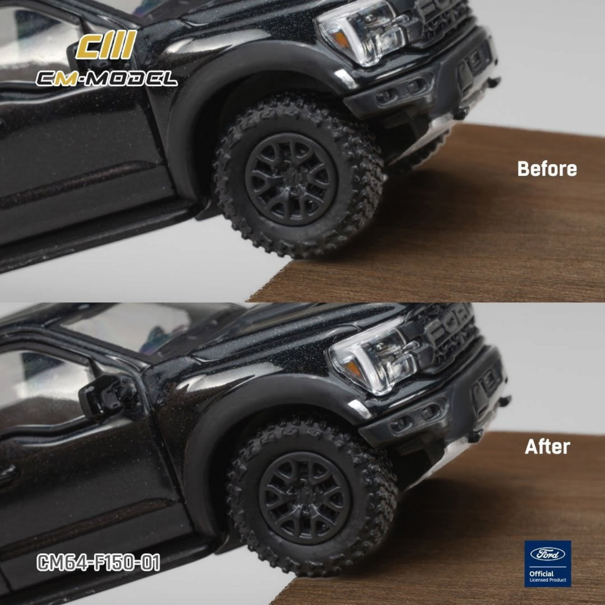 Lot57Supplies Diecast Shop CM Model 1:64 scale Ford F-150 Raptor diecast truck in Agate Black Metallic paint