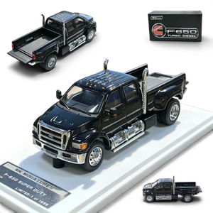 Lot57Supplies Diecast Shop MK Miniatures 1:64 scale Ford F650 Super Duty diecast truck in Agate Black with open tailgate