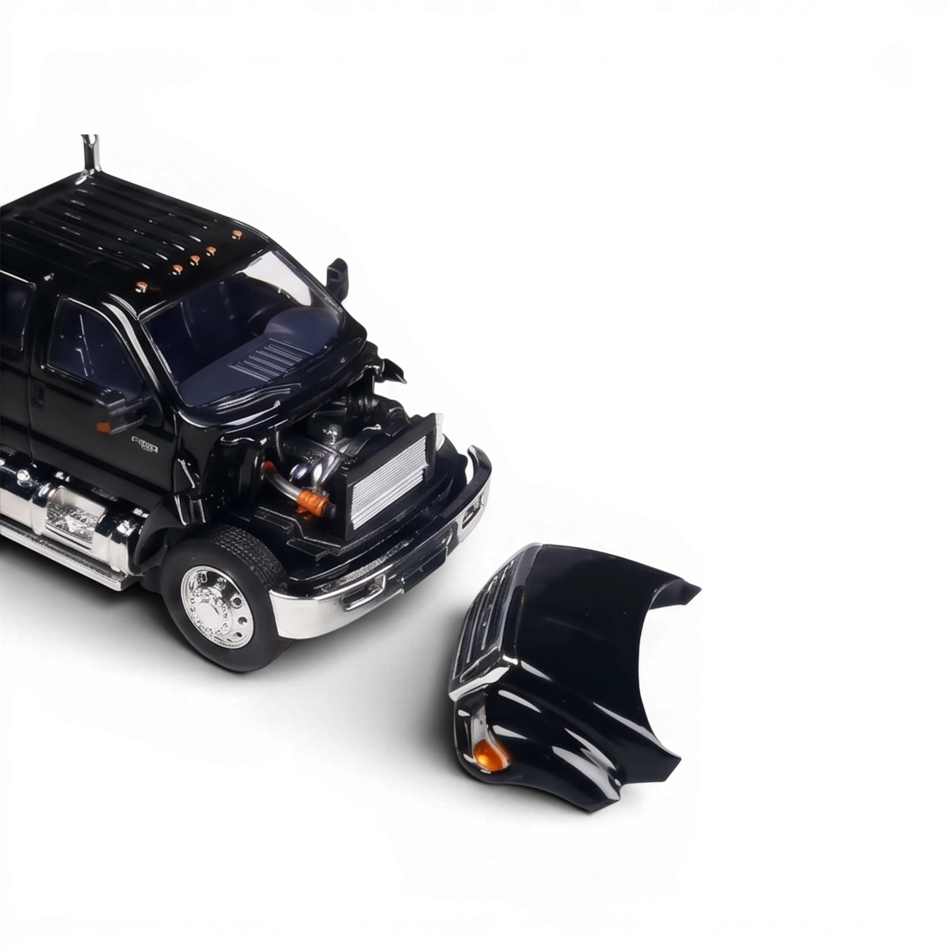 MK Miniatures Ford F650 Super Duty diecast truck in Agate Black from Lot57Supplies Diecast Shop with opening hood.