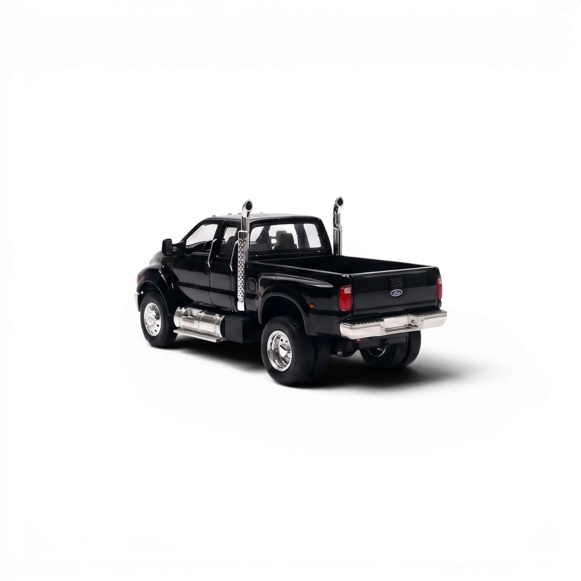 MK Miniatures Ford F650 Super Duty diecast truck in Agate Black from Lot57Supplies Diecast Shop with chrome stacks.
