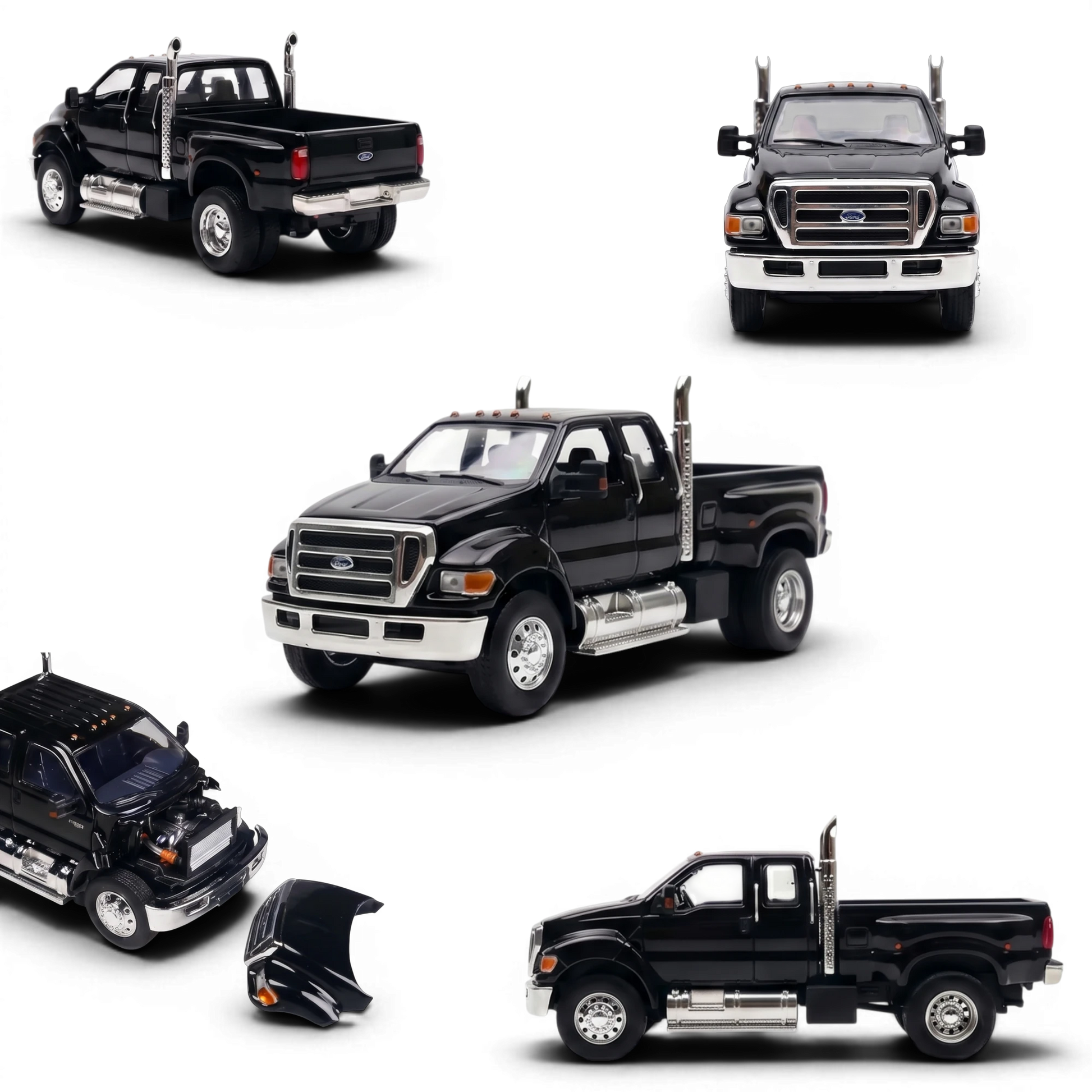 MK Miniatures 1:64 scale diecast Ford F650 Super Duty in Agate Black from Lot57Supplies Diecast Shop with opening hood.