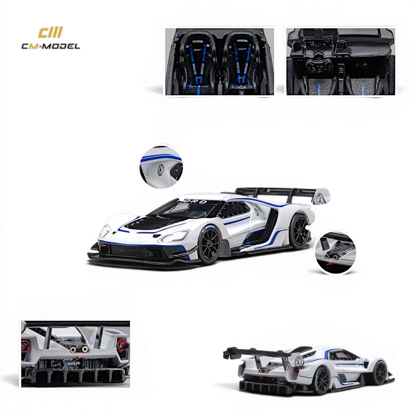 Lot57Supplies Diecast Shop 1:64 scale CM Model Ford GT Mk IV in Frozen White and SonicBlue Pearl J-1 prototype livery