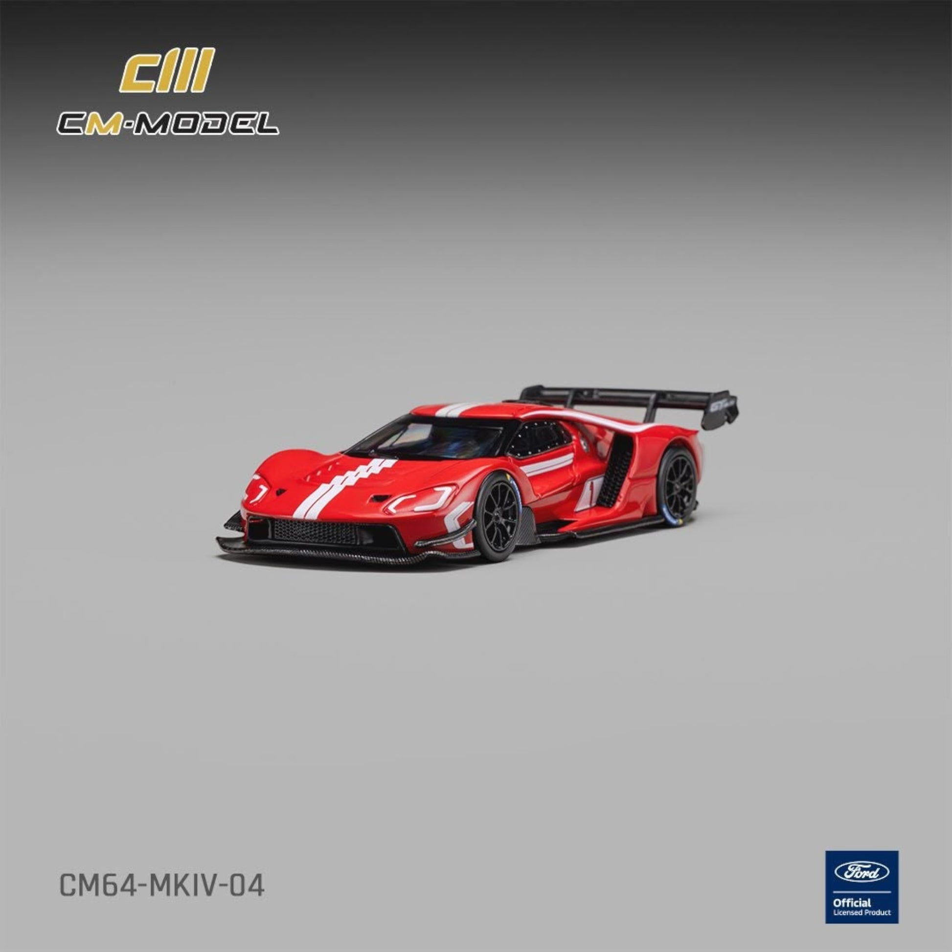 Lot57Supplies Diecast Shop 1:64 scale CM Model Ford GT MK4 diecast car in Yangon Red with white racing stripes