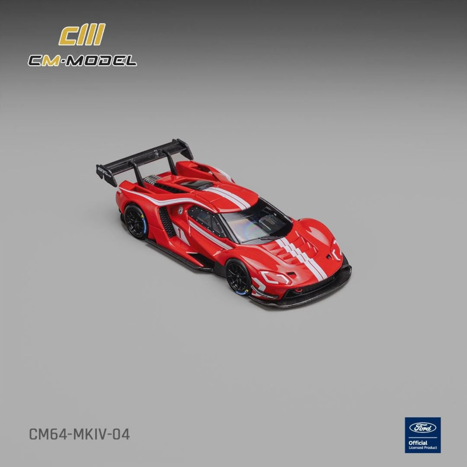 Lot57Supplies Diecast Shop CM Model Ford GT MK4 in Yangon Red with white racing stripes, 1:64 scale diecast car