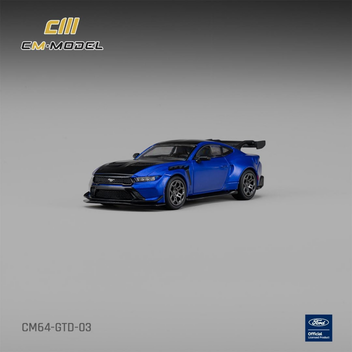 Lot57Supplies Diecast Shop 1:64 scale CM Model Ford GTD in lightning blue with a vivid black hood and rear wing